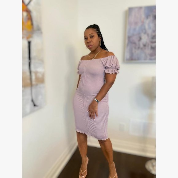 (NWT) Smocked Ruched Dress (Midi or Mini) - Lilac - Picture 3 of 9